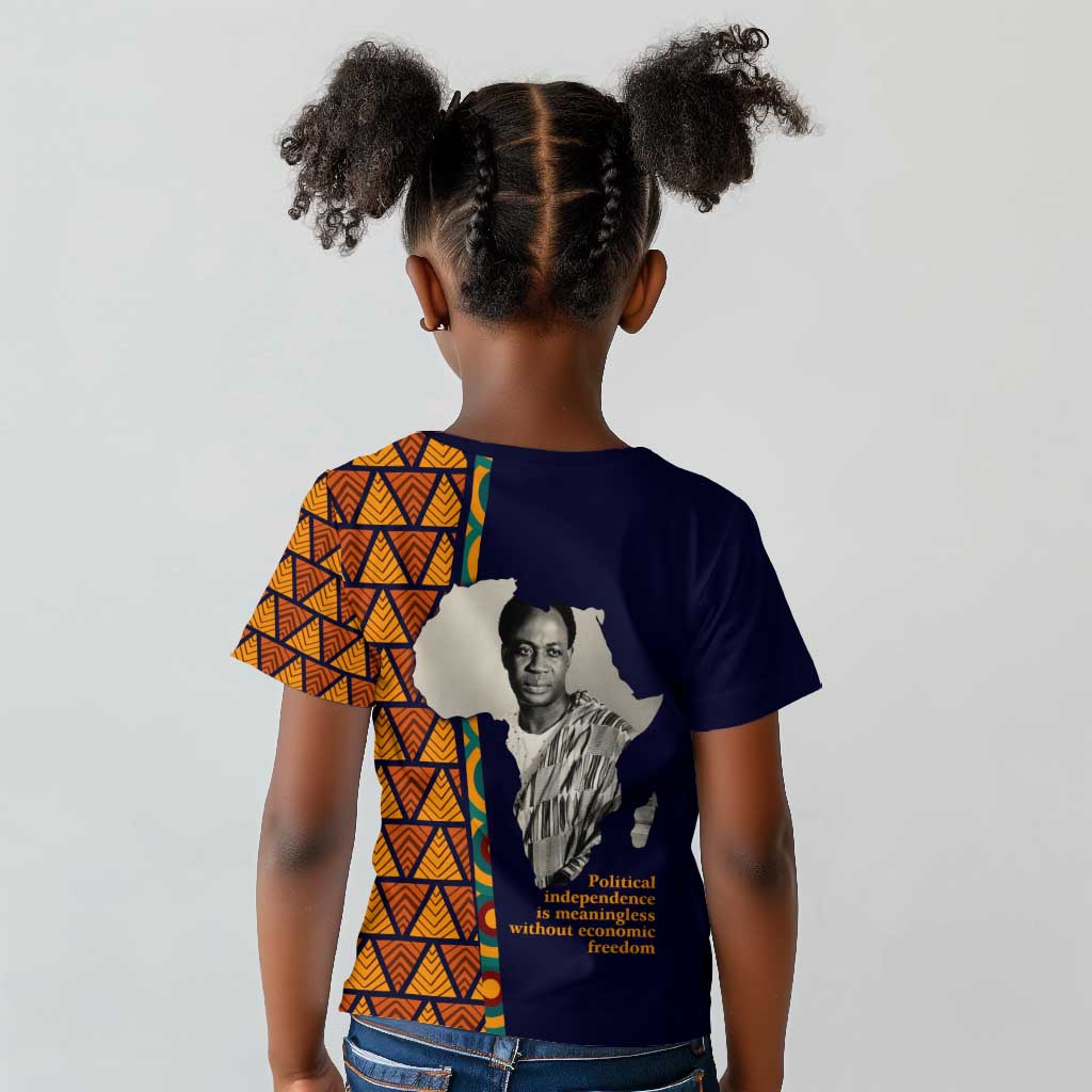Kwame Nkrumah Ghana Kid T shirt African Map Pattern Design and Economic Freedom Quote Tribute - Wonder Print Shop
