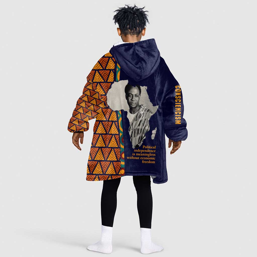 Kwame Nkrumah Ghana Kid Wearable Blanket Hoodie African Map Pattern Design and Economic Freedom Quote Tribute - Wonder Print Shop