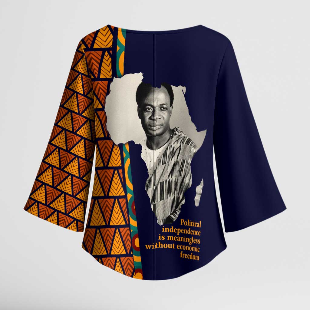 Kwame Nkrumah Ghana Kimono Sleeve Blouse African Map Pattern Design and Economic Freedom Quote Tribute - Wonder Print Shop