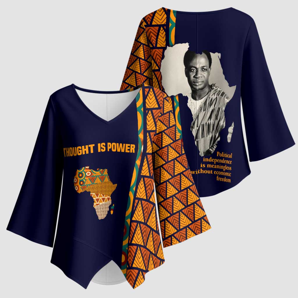 Kwame Nkrumah Ghana Kimono Sleeve Blouse African Map Pattern Design and Economic Freedom Quote Tribute - Wonder Print Shop