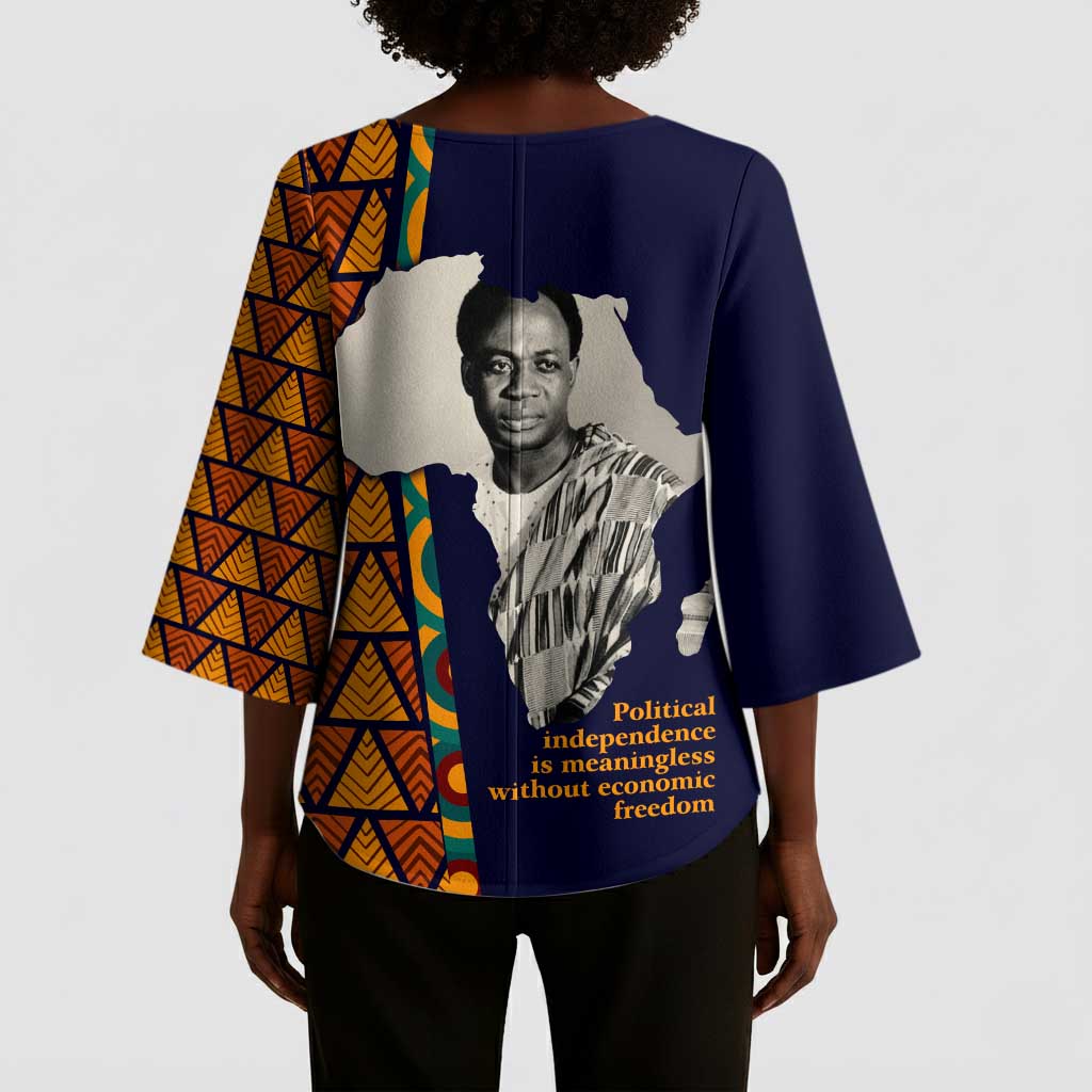 Kwame Nkrumah Ghana Kimono Sleeve Blouse African Map Pattern Design and Economic Freedom Quote Tribute - Wonder Print Shop