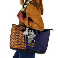 Kwame Nkrumah Ghana Leather Tote Bag African Map Pattern Design and Economic Freedom Quote Tribute - Wonder Print Shop
