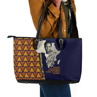 Kwame Nkrumah Ghana Leather Tote Bag African Map Pattern Design and Economic Freedom Quote Tribute - Wonder Print Shop
