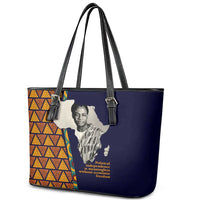 Kwame Nkrumah Ghana Leather Tote Bag African Map Pattern Design and Economic Freedom Quote Tribute - Wonder Print Shop