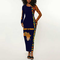 Kwame Nkrumah Ghana Long Sleeve Bodycon Dress African Map Pattern Design and Economic Freedom Quote Tribute - Wonder Print Shop