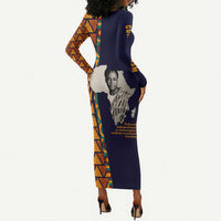 Kwame Nkrumah Ghana Long Sleeve Bodycon Dress African Map Pattern Design and Economic Freedom Quote Tribute - Wonder Print Shop