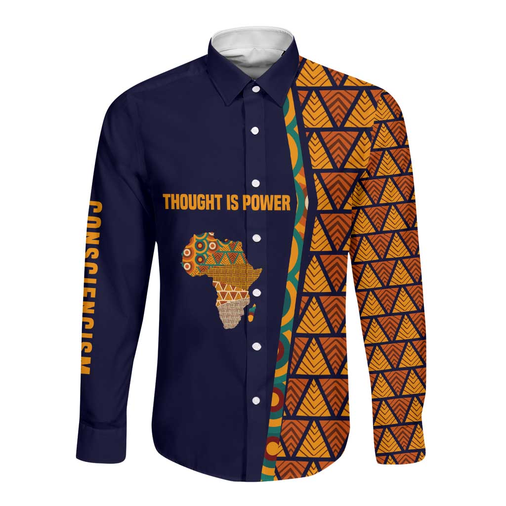 Kwame Nkrumah Ghana Long Sleeve Button Shirt African Map Pattern Design and Economic Freedom Quote Tribute - Wonder Print Shop