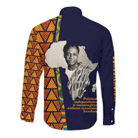 Kwame Nkrumah Ghana Long Sleeve Button Shirt African Map Pattern Design and Economic Freedom Quote Tribute - Wonder Print Shop