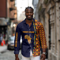 Kwame Nkrumah Ghana Long Sleeve Button Shirt African Map Pattern Design and Economic Freedom Quote Tribute - Wonder Print Shop