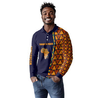 Kwame Nkrumah Ghana Long Sleeve Polo Shirt African Map Pattern Design and Economic Freedom Quote Tribute - Wonder Print Shop