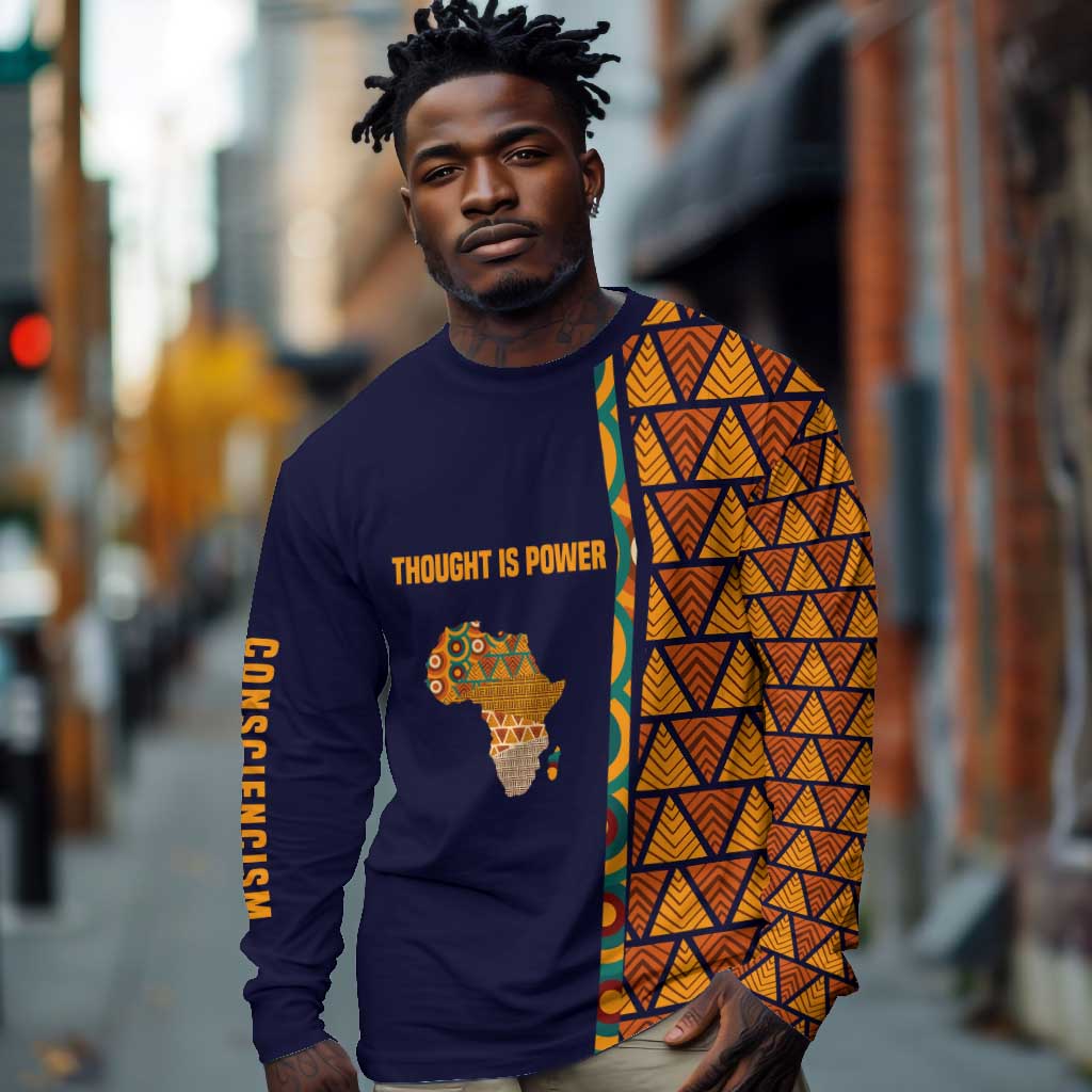 Kwame Nkrumah Ghana Long Sleeve Shirt African Map Pattern Design and Economic Freedom Quote Tribute - Wonder Print Shop