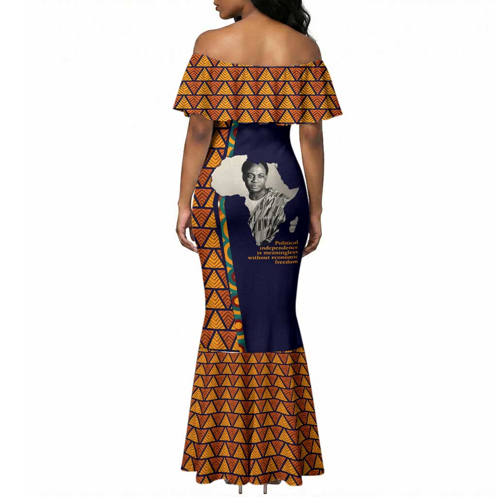 Kwame Nkrumah Ghana Mermaid Dress African Map Pattern Design and Economic Freedom Quote Tribute - Wonder Print Shop