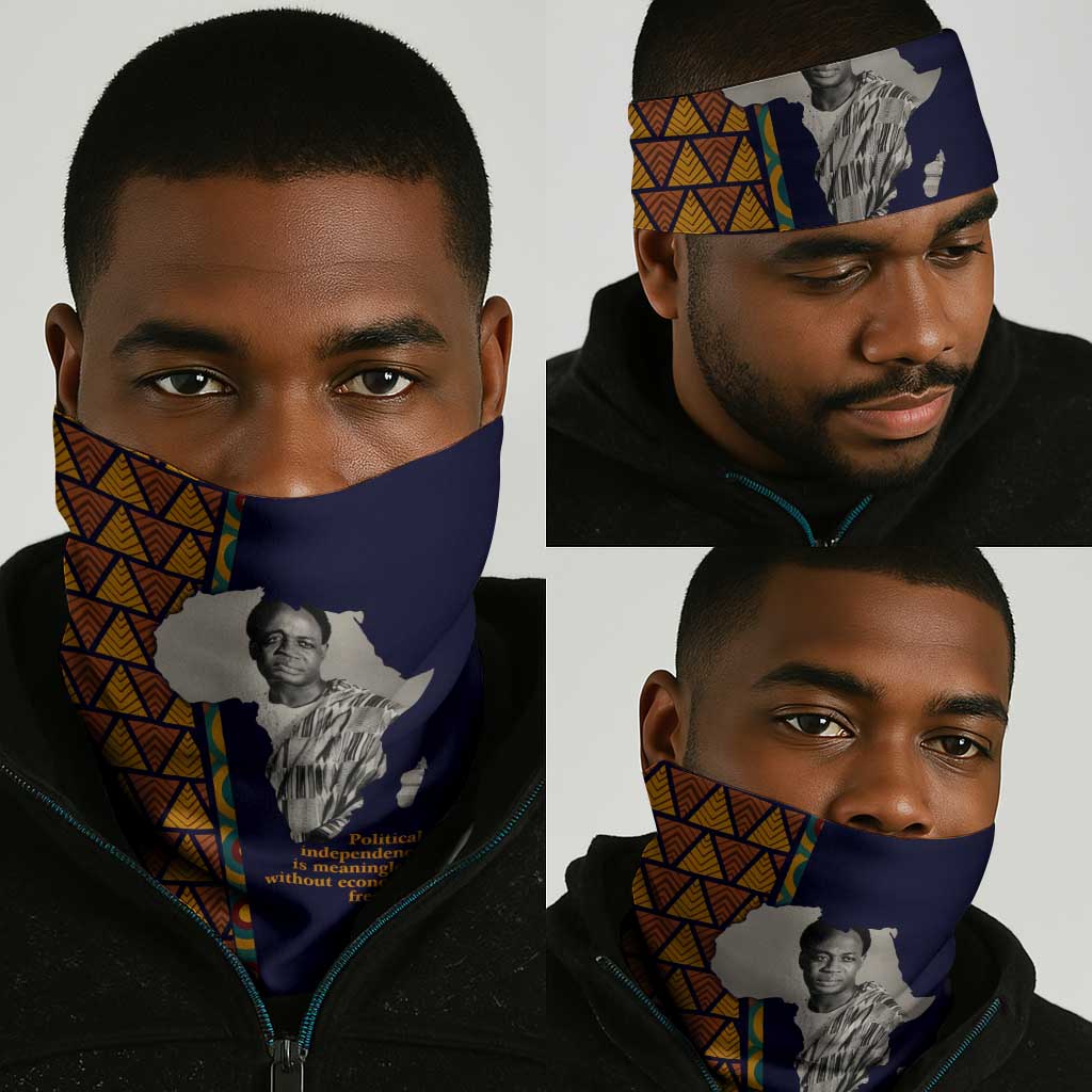Kwame Nkrumah Ghana Neck Gaiter African Map Pattern Design and Economic Freedom Quote Tribute - Wonder Print Shop