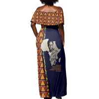 Kwame Nkrumah Ghana Off Shoulder Maxi Dress African Map Pattern Design and Economic Freedom Quote Tribute - Wonder Print Shop