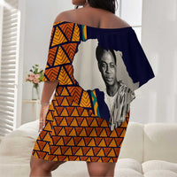 Kwame Nkrumah Ghana Off Shoulder Short Dress African Map Pattern Design and Economic Freedom Quote Tribute - Wonder Print Shop