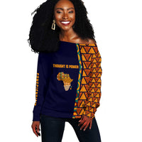 Kwame Nkrumah Ghana Off Shoulder Sweater African Map Pattern Design and Economic Freedom Quote Tribute - Wonder Print Shop