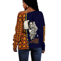 Kwame Nkrumah Ghana Off Shoulder Sweater African Map Pattern Design and Economic Freedom Quote Tribute - Wonder Print Shop