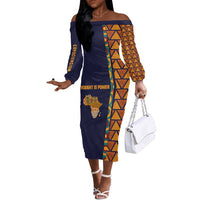 Kwame Nkrumah Ghana Off The Shoulder Long Sleeve Dress African Map Pattern Design and Economic Freedom Quote Tribute - Wonder Print Shop