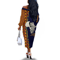 Kwame Nkrumah Ghana Off The Shoulder Long Sleeve Dress African Map Pattern Design and Economic Freedom Quote Tribute - Wonder Print Shop