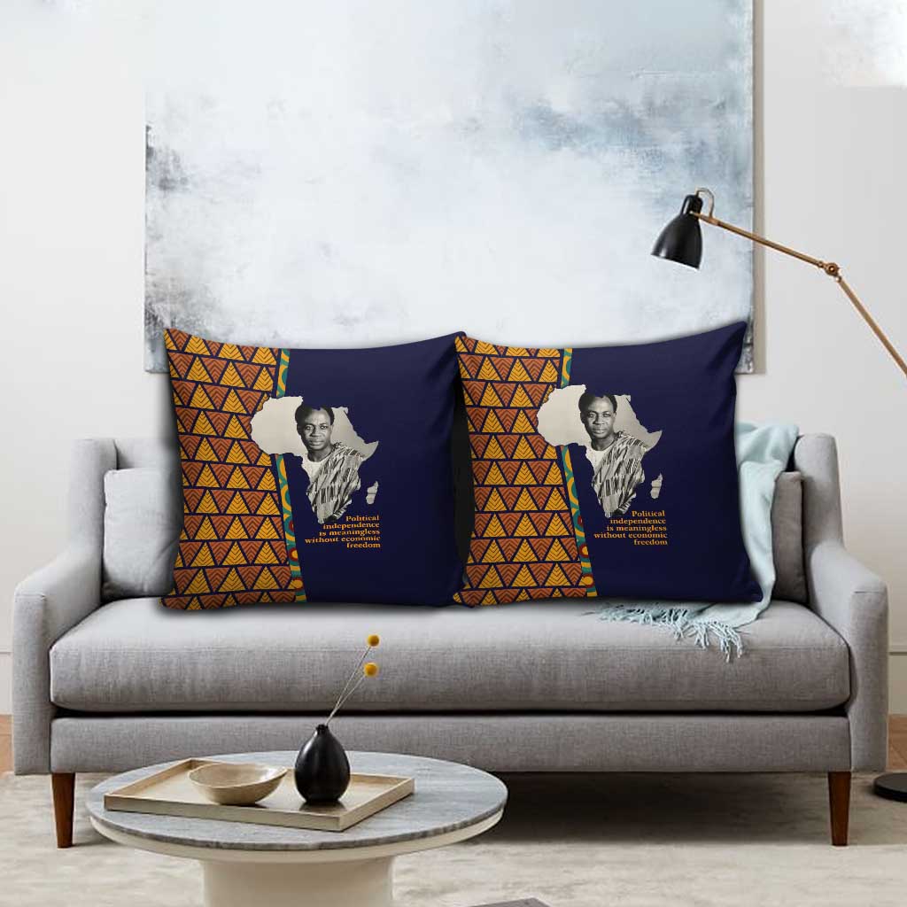 Kwame Nkrumah Ghana Pillow Cover African Map Pattern Design and Economic Freedom Quote Tribute - Wonder Print Shop