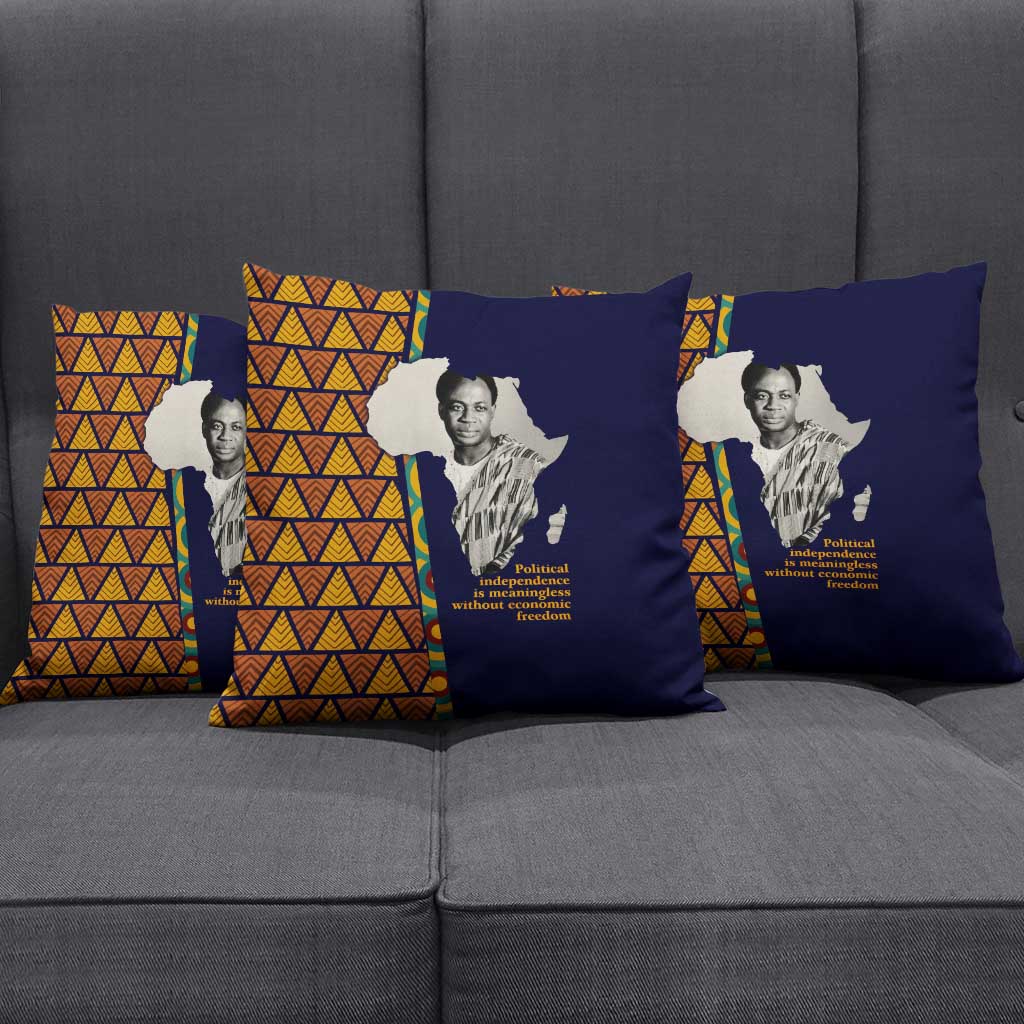 Kwame Nkrumah Ghana Pillow Cover African Map Pattern Design and Economic Freedom Quote Tribute - Wonder Print Shop