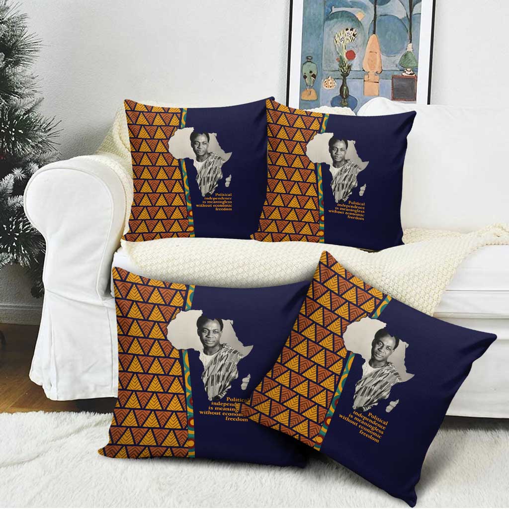 Kwame Nkrumah Ghana Pillow Cover African Map Pattern Design and Economic Freedom Quote Tribute - Wonder Print Shop
