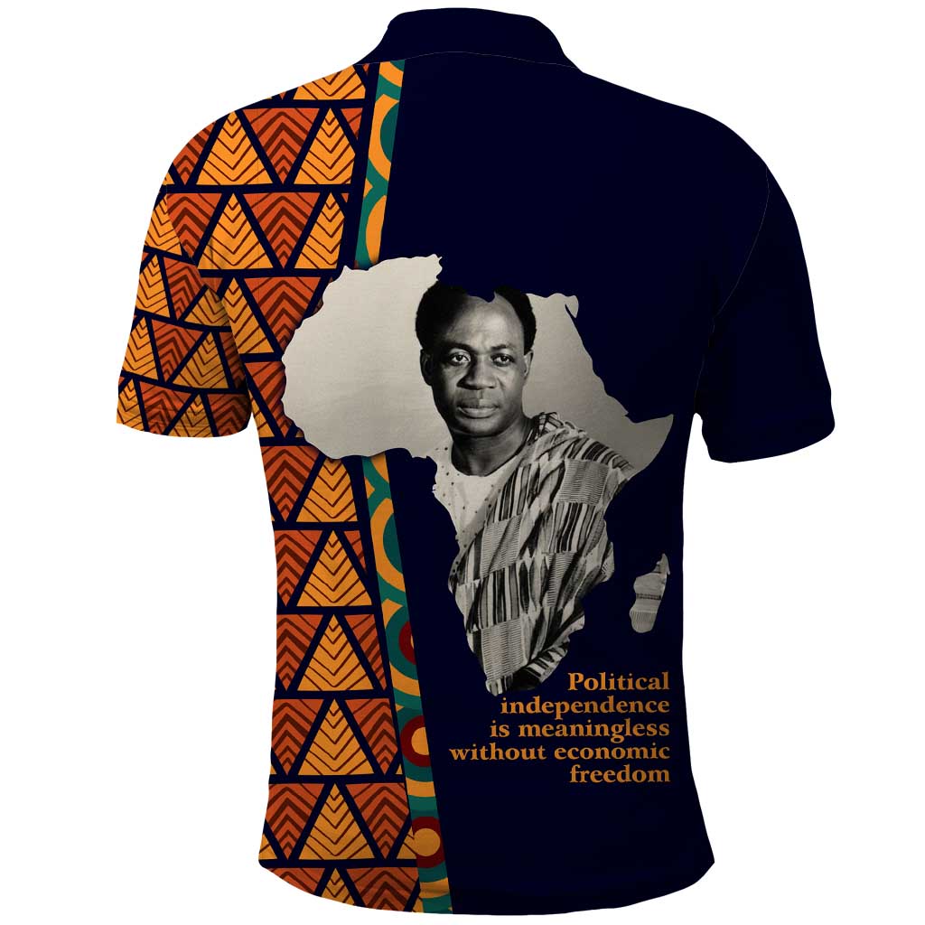 Kwame Nkrumah Ghana Polo Shirt African Map Pattern Design and Economic Freedom Quote Tribute - Wonder Print Shop