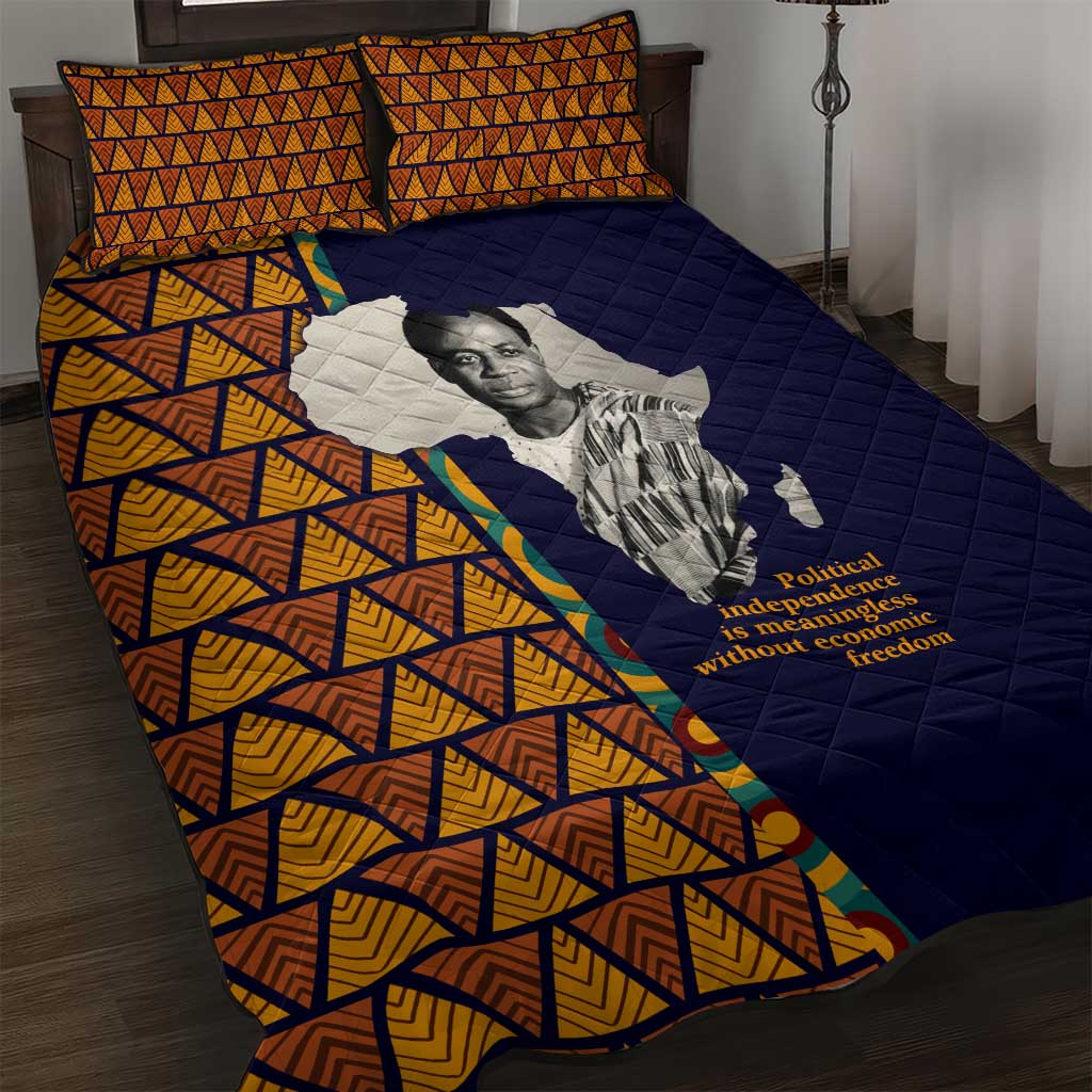 Kwame Nkrumah Ghana Quilt Bed Set African Map Pattern Design and Economic Freedom Quote Tribute - Wonder Print Shop
