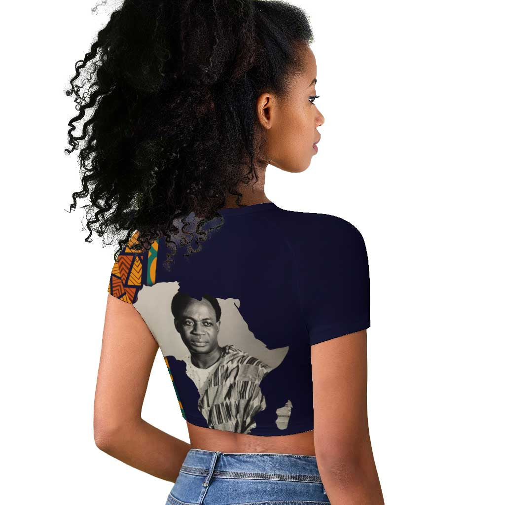 Kwame Nkrumah Ghana Raglan Cropped T shirt African Map Pattern Design and Economic Freedom Quote Tribute - Wonder Print Shop