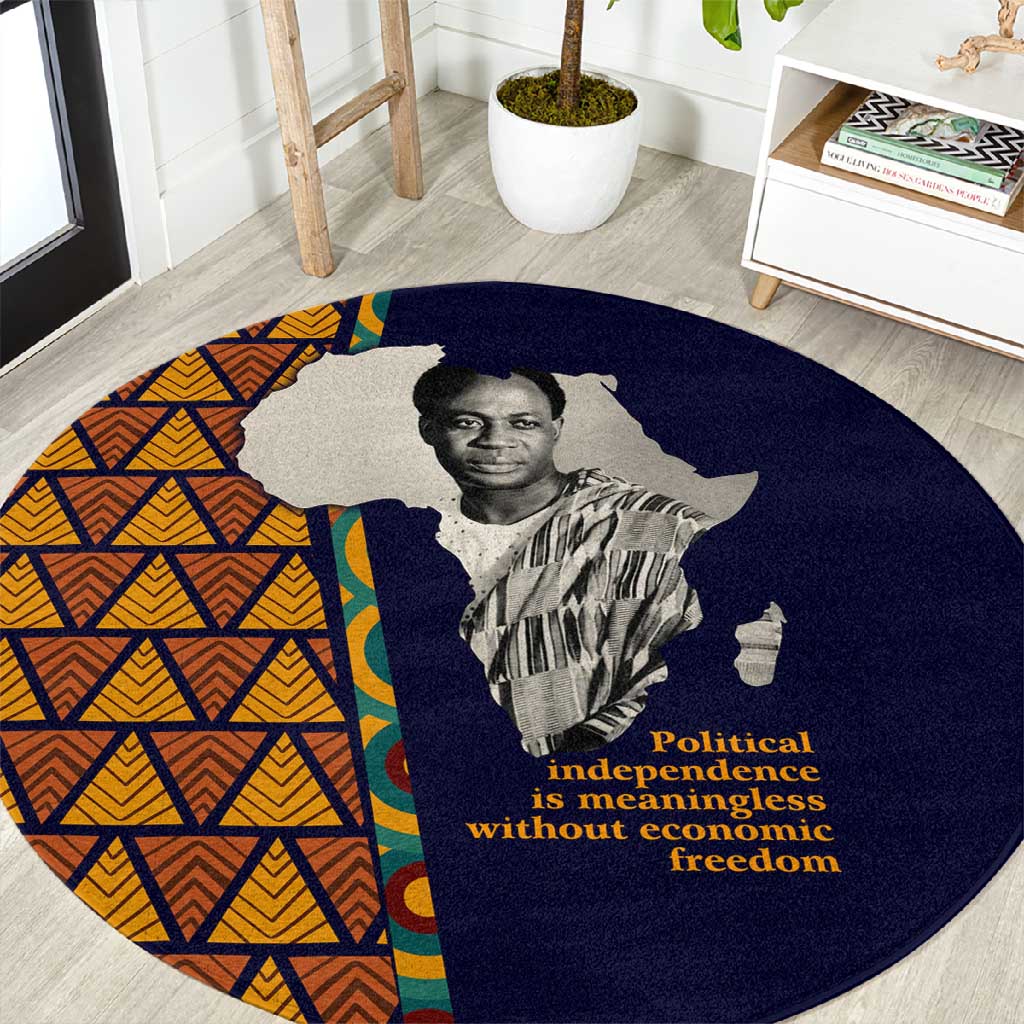 Kwame Nkrumah Ghana Round Carpet African Map Pattern Design and Economic Freedom Quote Tribute - Wonder Print Shop