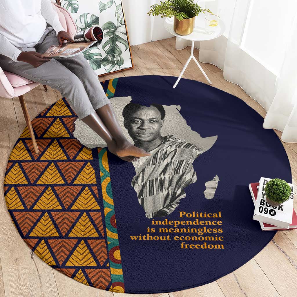 Kwame Nkrumah Ghana Round Carpet African Map Pattern Design and Economic Freedom Quote Tribute - Wonder Print Shop