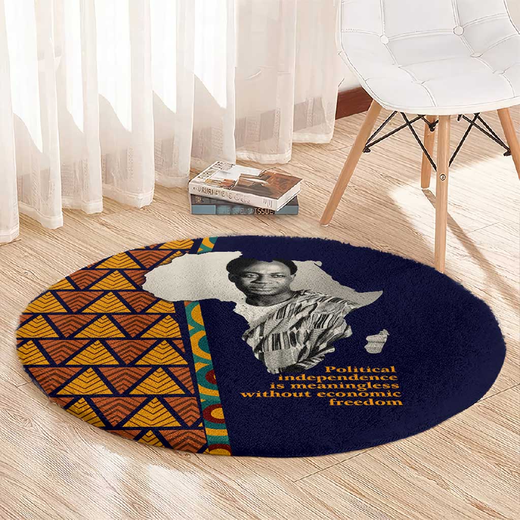 Kwame Nkrumah Ghana Round Carpet African Map Pattern Design and Economic Freedom Quote Tribute - Wonder Print Shop