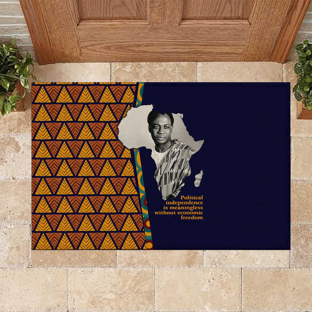 Kwame Nkrumah Ghana Rubber Doormat African Map Pattern Design and Economic Freedom Quote Tribute - Wonder Print Shop