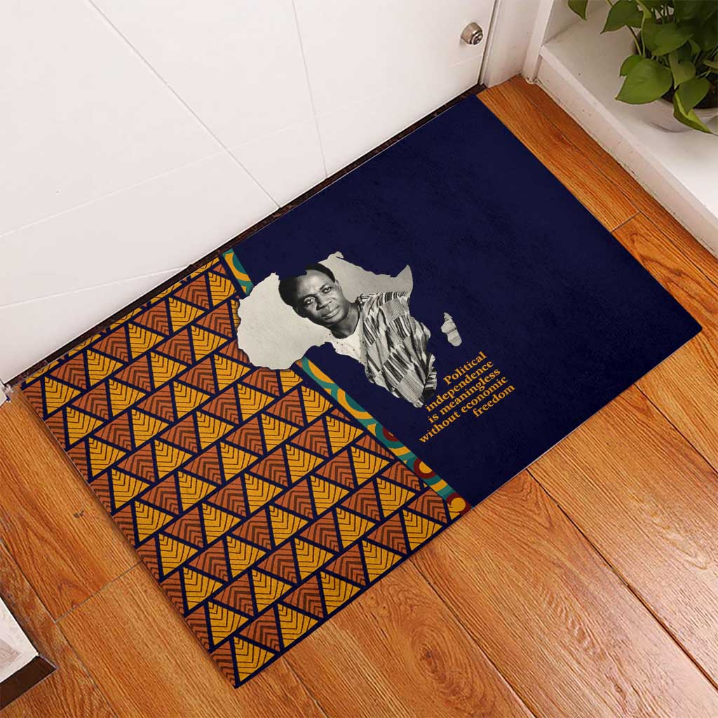 Kwame Nkrumah Ghana Rubber Doormat African Map Pattern Design and Economic Freedom Quote Tribute - Wonder Print Shop