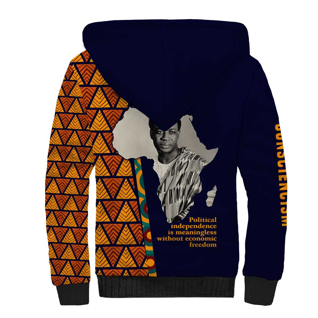 Kwame Nkrumah Ghana Sherpa Hoodie African Map Pattern Design and Economic Freedom Quote Tribute - Wonder Print Shop