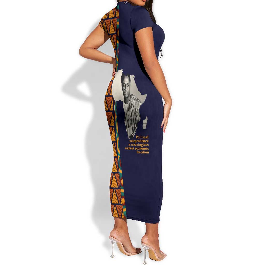 Kwame Nkrumah Ghana Short Sleeve Bodycon Dress African Map Pattern Design and Economic Freedom Quote Tribute - Wonder Print Shop