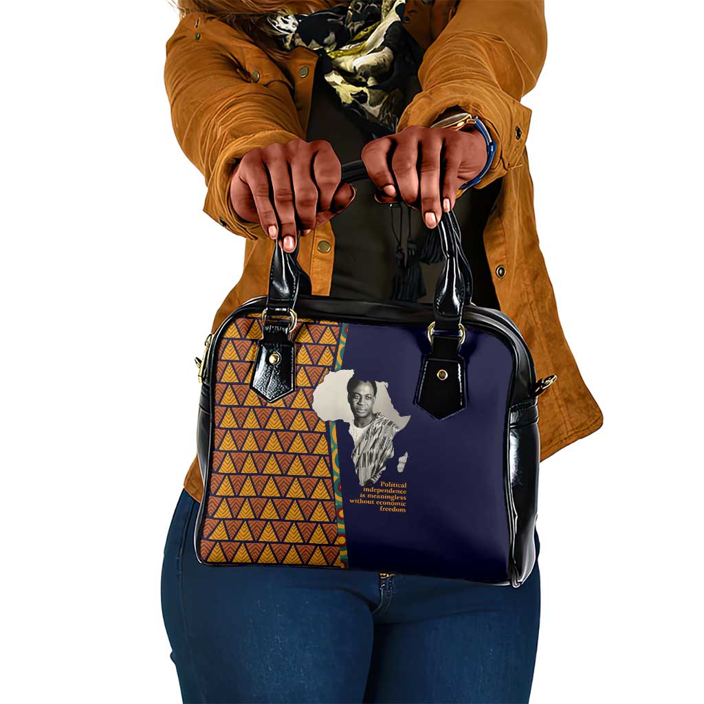 Kwame Nkrumah Ghana Shoulder Handbag African Map Pattern Design and Economic Freedom Quote Tribute - Wonder Print Shop