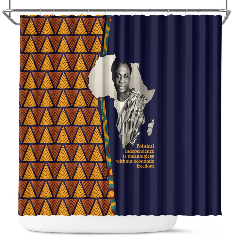 Kwame Nkrumah Ghana Shower Curtain African Map Pattern Design and Economic Freedom Quote Tribute - Wonder Print Shop