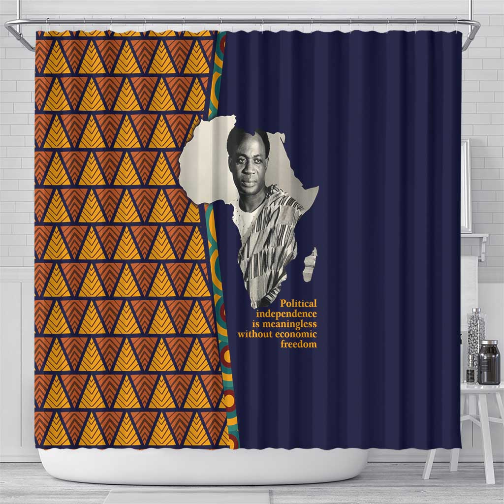 Kwame Nkrumah Ghana Shower Curtain African Map Pattern Design and Economic Freedom Quote Tribute - Wonder Print Shop