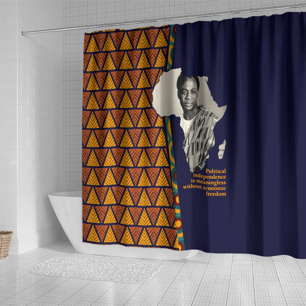 Kwame Nkrumah Ghana Shower Curtain African Map Pattern Design and Economic Freedom Quote Tribute - Wonder Print Shop