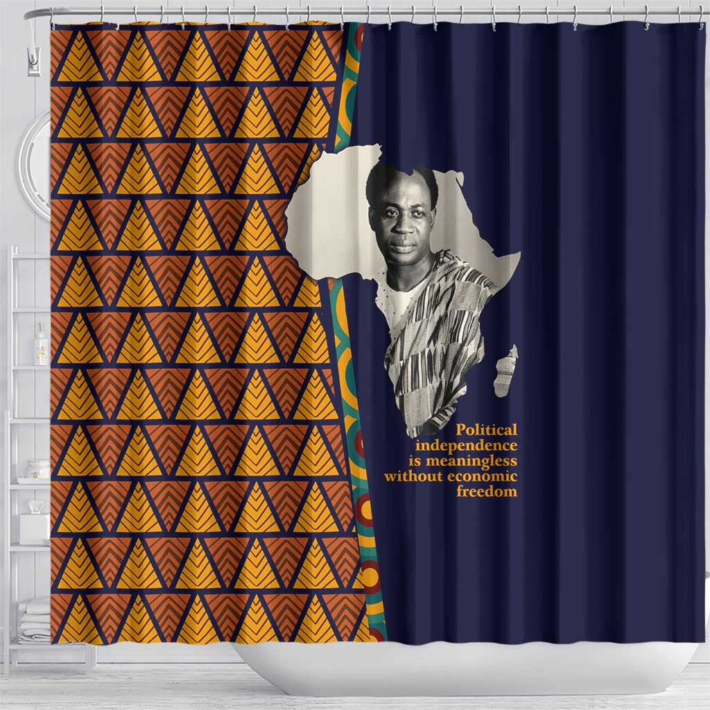 Kwame Nkrumah Ghana Shower Curtain African Map Pattern Design and Economic Freedom Quote Tribute - Wonder Print Shop