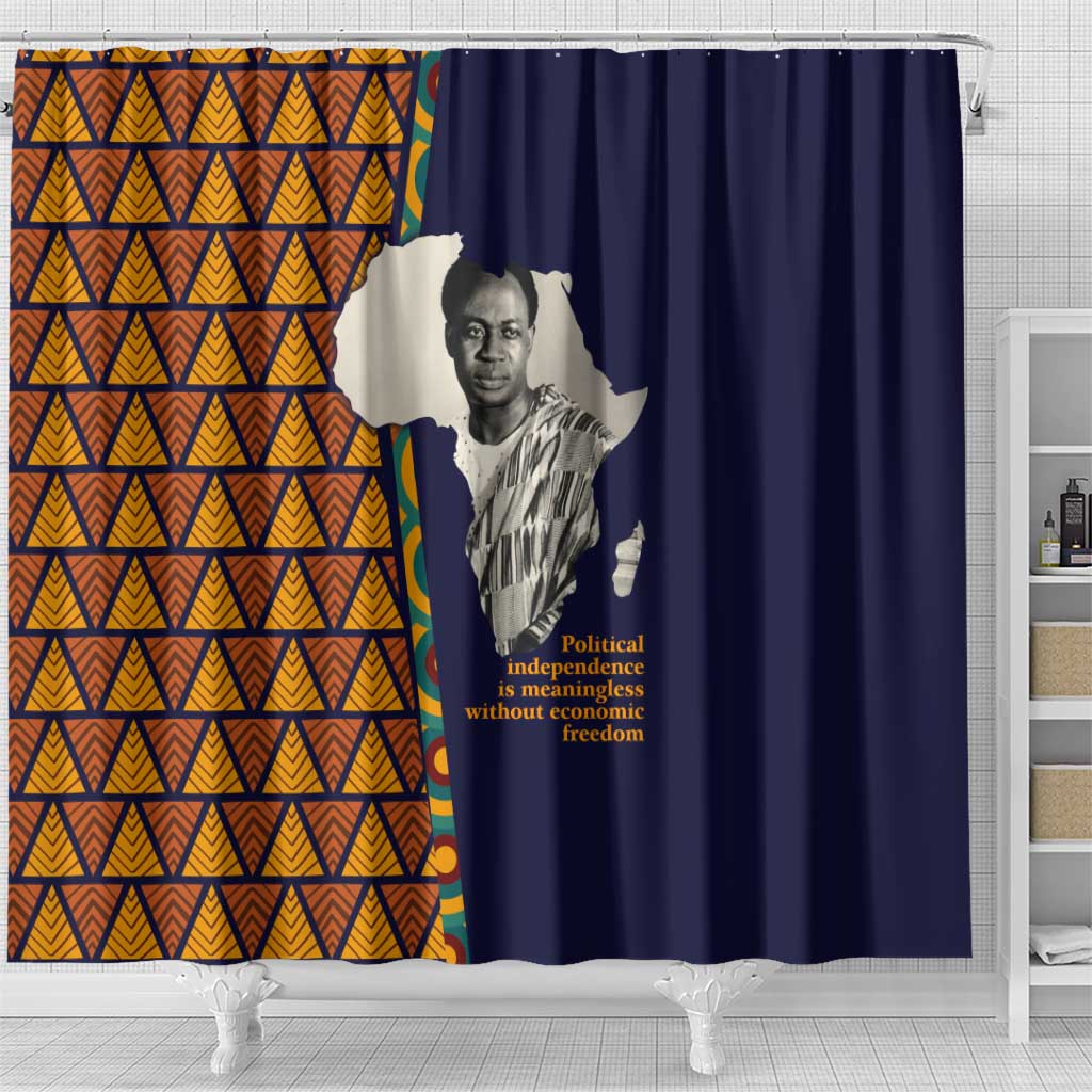 Kwame Nkrumah Ghana Shower Curtain African Map Pattern Design and Economic Freedom Quote Tribute - Wonder Print Shop