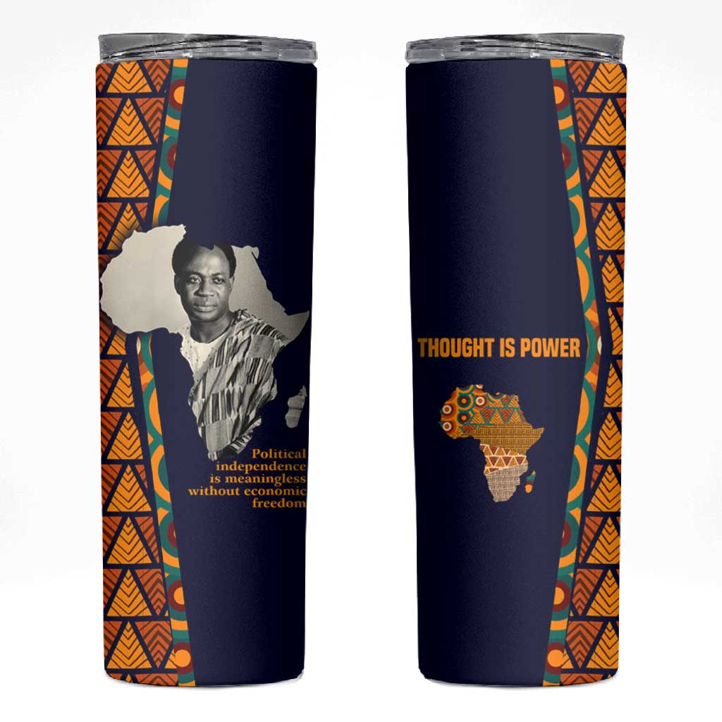 Kwame Nkrumah Ghana Skinny Tumbler African Map Pattern Design and Economic Freedom Quote Tribute - Wonder Print Shop