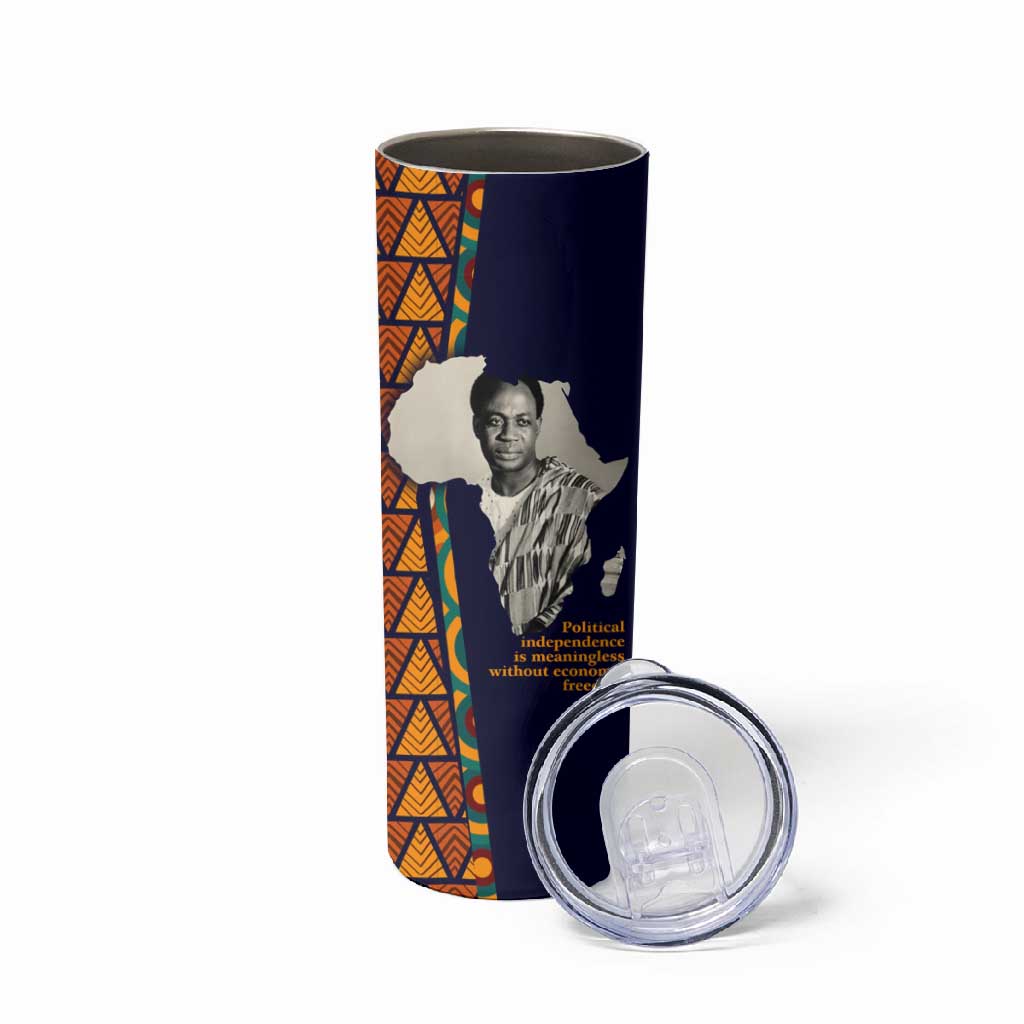 Kwame Nkrumah Ghana Skinny Tumbler African Map Pattern Design and Economic Freedom Quote Tribute - Wonder Print Shop