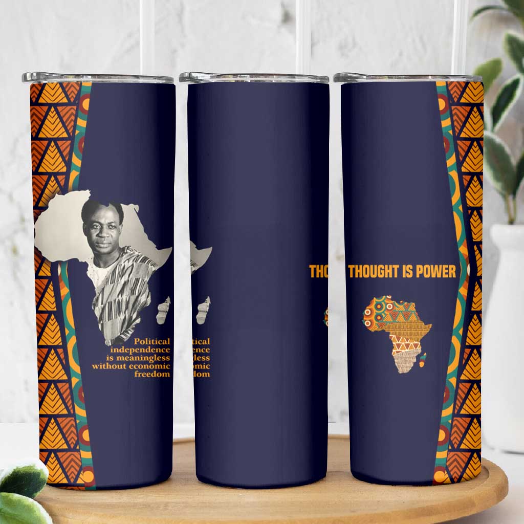 Kwame Nkrumah Ghana Skinny Tumbler African Map Pattern Design and Economic Freedom Quote Tribute - Wonder Print Shop