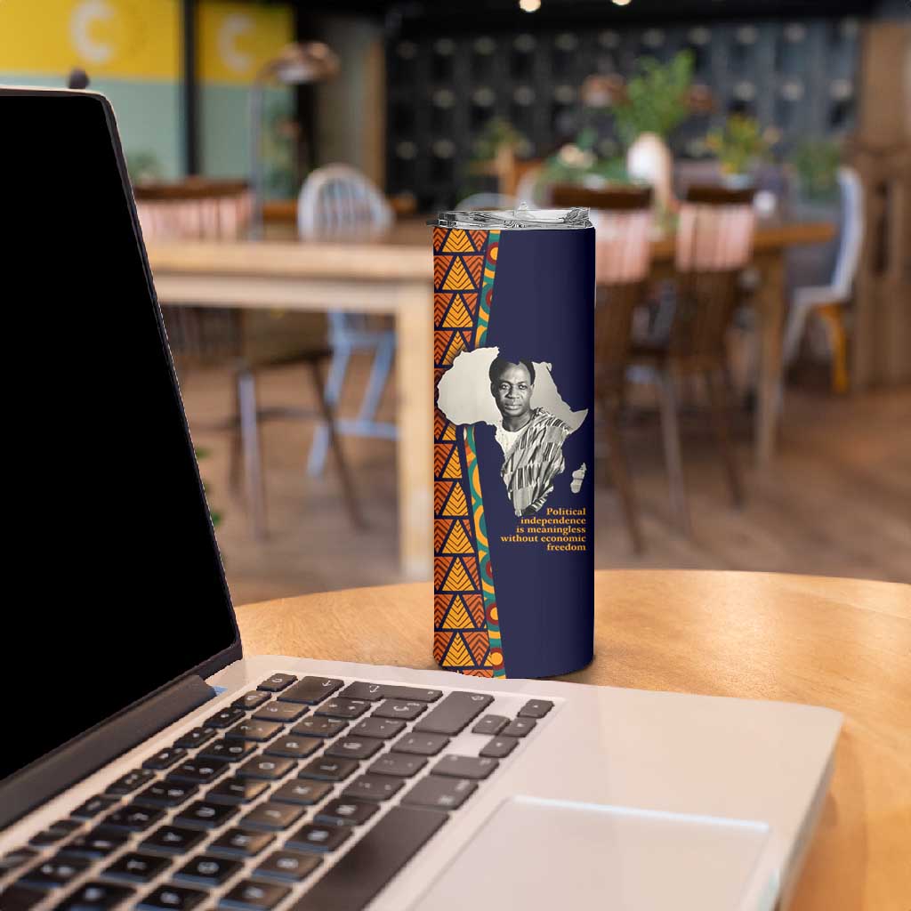 Kwame Nkrumah Ghana Skinny Tumbler African Map Pattern Design and Economic Freedom Quote Tribute - Wonder Print Shop
