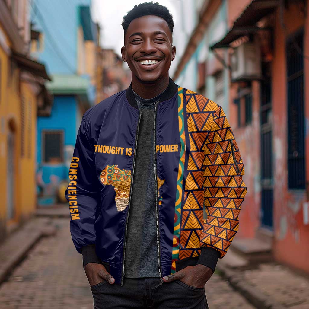 Kwame Nkrumah Ghana Sleeve Zip Bomber Jacket African Map Pattern Design and Economic Freedom Quote Tribute - Wonder Print Shop