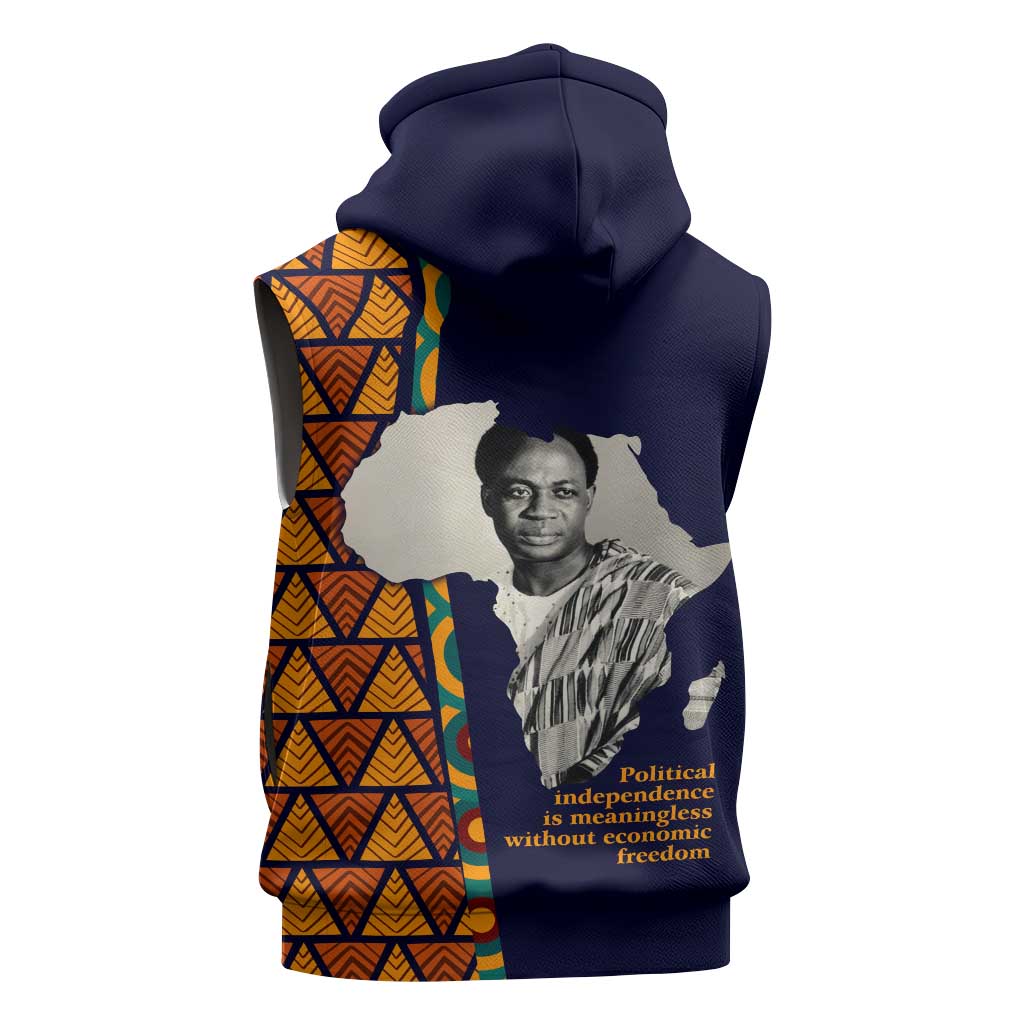 Kwame Nkrumah Ghana Sleeveless Hoodie African Map Pattern Design and Economic Freedom Quote Tribute - Wonder Print Shop