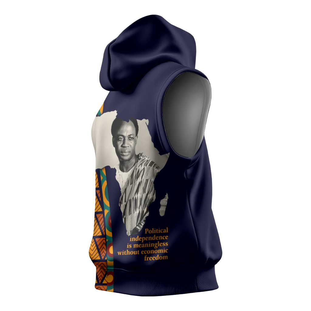 Kwame Nkrumah Ghana Sleeveless Hoodie African Map Pattern Design and Economic Freedom Quote Tribute - Wonder Print Shop