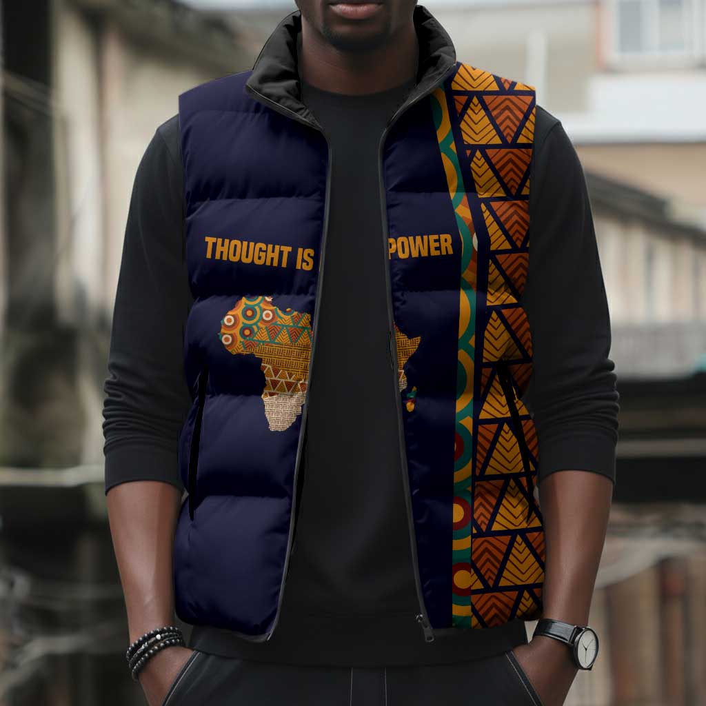Kwame Nkrumah Ghana Sleeveless Puffer Jacket African Map Pattern Design and Economic Freedom Quote Tribute - Wonder Print Shop